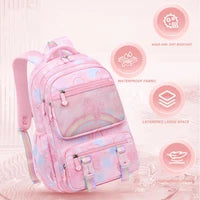 Girls School Backpack Cute Daypack Rainbow Bookbag Pink School Bag